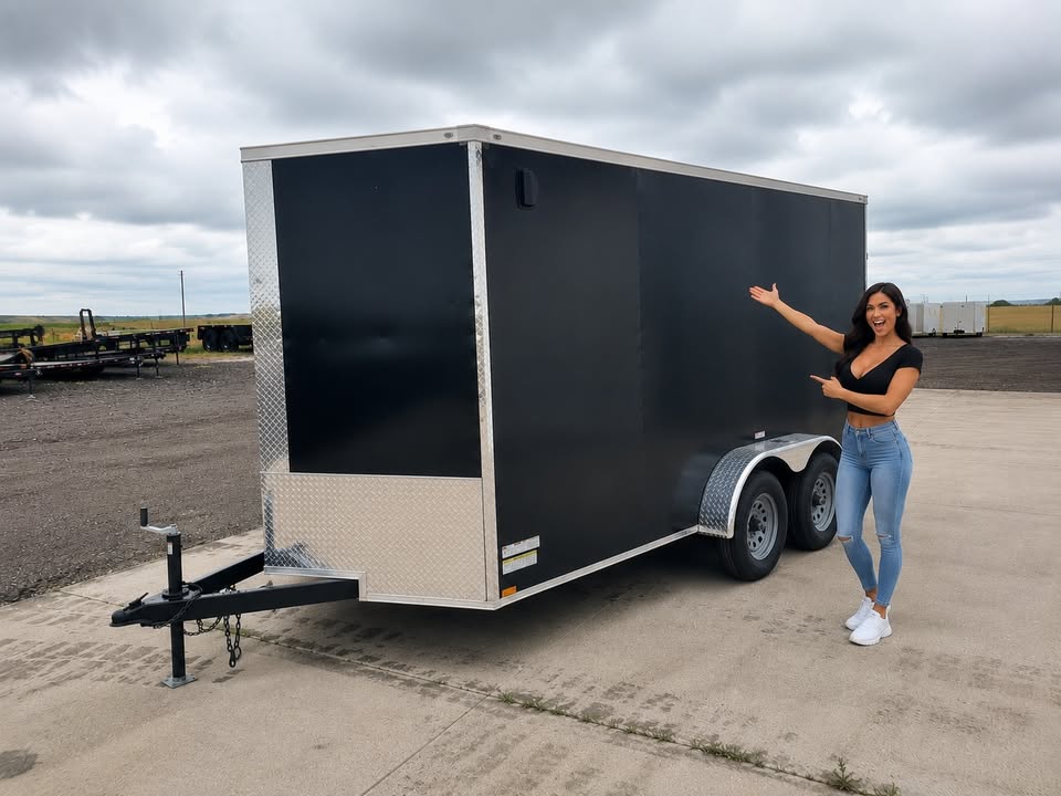 2026 7x14 Enclosed cargo trailer 7' tall tandem axle matt black